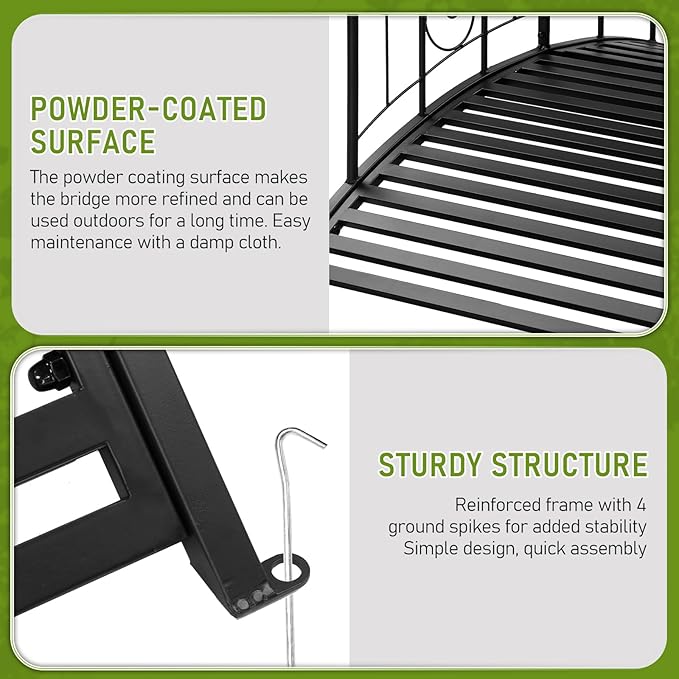 Outvita Metal Garden Bridge for Outdoor, Elegant Decorative Bridge with Powder-Coated Finish and Security Guardrail for Patio Pond Backyard Landscaping (Mirror)