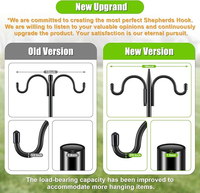 Gtongoko Double Shepherds Hook for Outdoor, 2 Pack 77 Inch Heavy Duty Bird Feeder Pole 3/4 Inch Thick Garden Hooks for Hanging Hummingbird Feeder, Plant Baskets, Solar Light Lanterns
