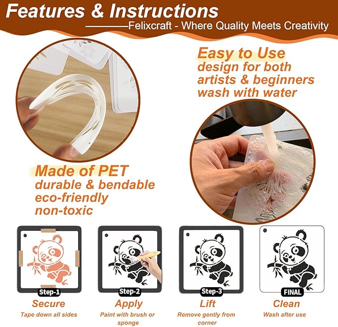 Animal Stencils for Painting on Wood, 64pcs 3 Inch Stencils for Crafts Reusable, Small Plastic Rock Templates for Painting on Wood Wall Canvas, Card Making & Home Decor