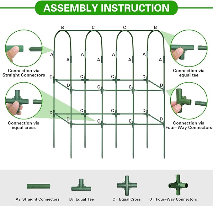 2 Pack 65in Tall Cucumber Trellis for Raised Bed, 50" L x 65" H Metal Garden Trellis for Climbing Plants Outdoor, U-Shape Vegetables Trellis Support for Squash Zucchini Peas Grape Flowers