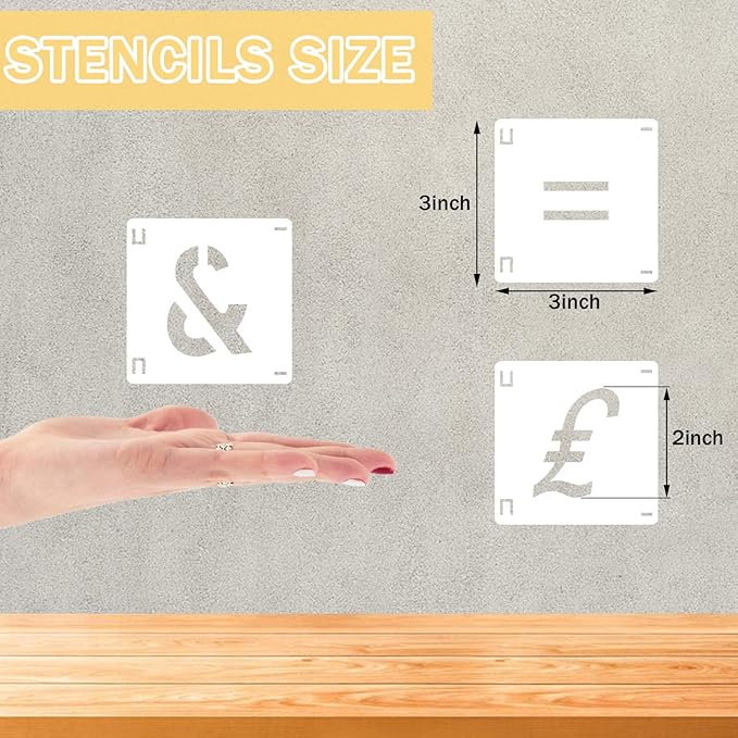 Augshy 3 Inch Letter Stencils Symbol, 56 Pcs Reusable Numbers Craft Stencils Interlocking Templates Kit for Wood Wall, Fabric, Rock Chalkboard, Signage DIY School Art Projects