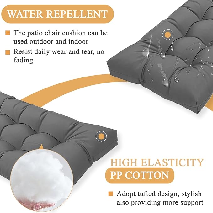 MTMR Water-Repellent Tufted Outdoor Bench Cushion-44X19 Inch Porch Swing Cushion with High Elasticity PP Cotton and Durable Ties, Thick Patio Bench Cushion for Outdoor Furniture, Indoor Window Cushion