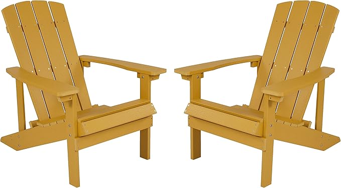 Flash Furniture Charlestown Poly Resin Adirondack Chair - Yellow - All Weather - Indoor/Outdoor - Set of 2