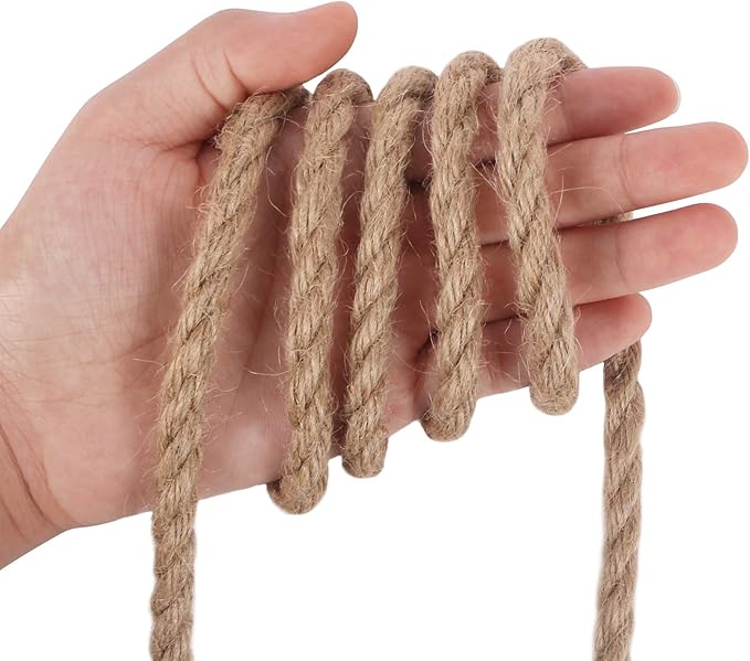 Vivifying Jute Rope, 50 Feet 8mm Natural Heavy Duty Twine for Crafts, Cat Scratch Post, Bundling and Hanging