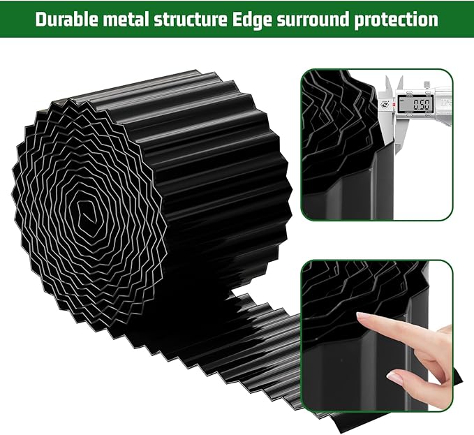 SnugNiture Corrugated Metal Garden Edging,4" x 10' Sturdy Lawn Edging Border,Landscape Edging Border for Lawn, Flower Bed,Garden and Yard(Black)