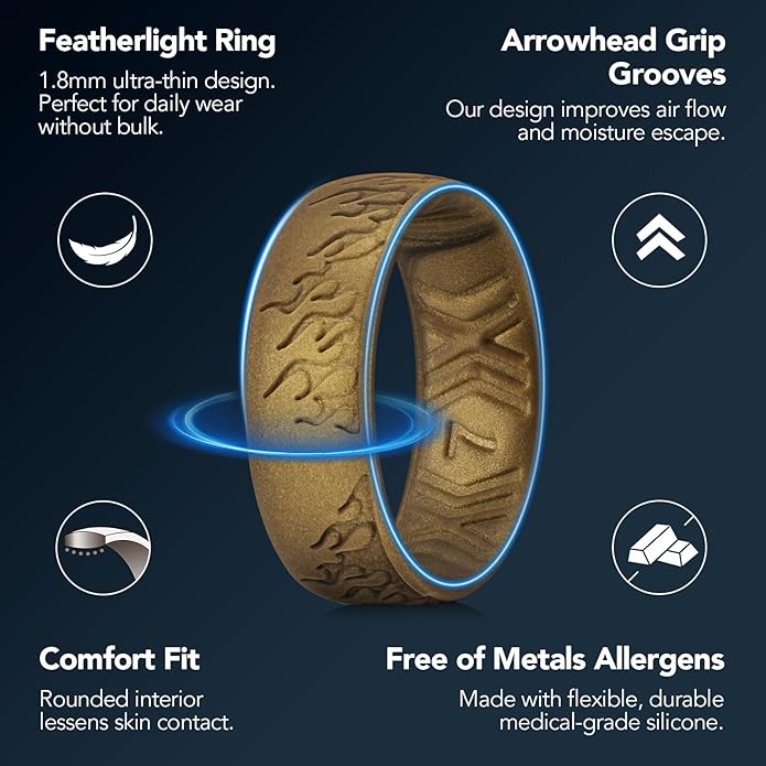 King Will Silicone Ring for Men and Women, 1.8mm Ultra Thick 6.6mm Width, Dome Metallic Style Comfort Fit - Breathable Durable Flexible Wedding Band