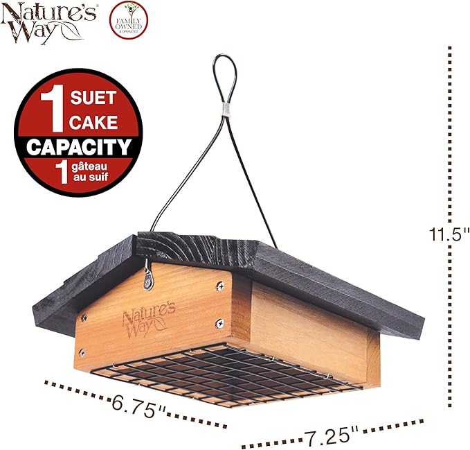 Nature's Way Bird Products CWF2 Cedar Suet Upside-Down Bird Feeder, Black