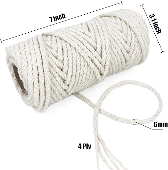 Leecogo 6mm Jute Rope 100 Feet Natural Craft Rope Twine String Perfect for Home Gardening Macrame Arts Crafts DIY Cat Scratching Post Replacement Repairing Recovering Cats Toy Making,White