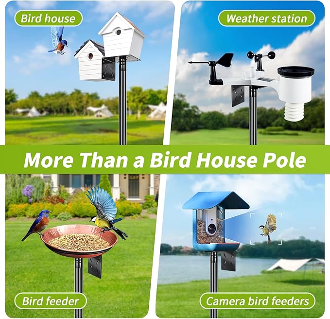 Bird House Pole, 80 Inch Bird Feeder Pole Stand with 1-Inch Dia Heavy Duty Birdhouse Pole Mount Kit for Outdoors Smart Birdhouse, Weather Station