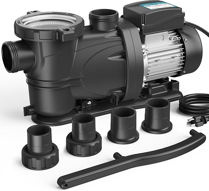 In/Above Ground Pool Pump, Self Primming High Flow (with Timer, 1.5HP, 7350 GPH, 115V)