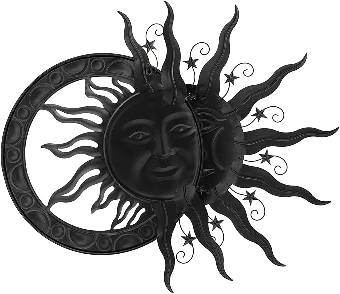 Glitzhome Sun and Moon Wall decor, Metal Stylish and Artistic Sun and Moon Yard Art with Sturdy Powder-Coated Various Color Decorative Garden Sign for Outdoor and Indoor