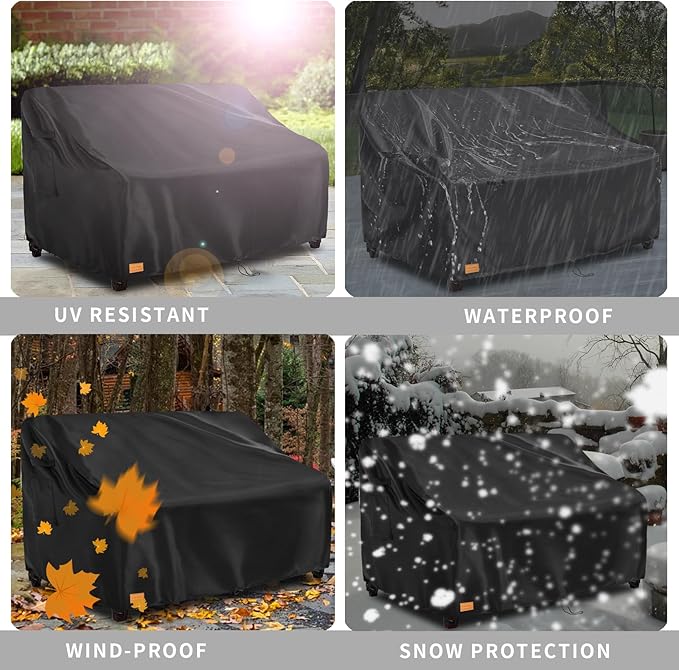 Patio 3-Seater Sofa Cover, Outdoor Couch Cover Fits up to 85W x 38D x 35H Inches, Waterproof Heavy Duty Patio Furniture Covers, Black