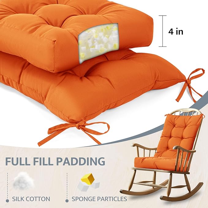 mudilun Rocking Chair Cushion Non-Slip Tufted Indoor/Outdoor Rocking Chair Cushions 80% Water Proof with Straps for Living Room Baby Room Garden High Back Rocking Chair Pads