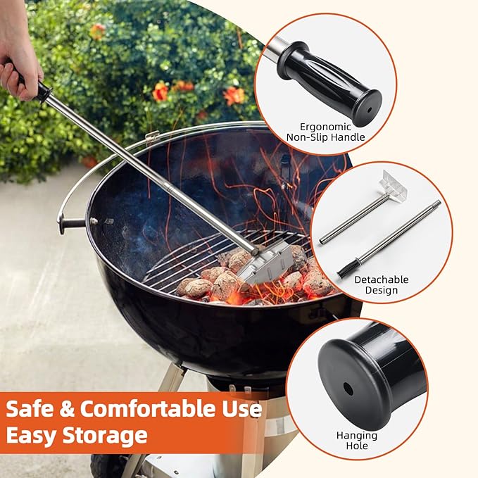 BBQ Charcoal Rake, 29 Inch Grill Ash Removal Rake for Fireplace Wood Stove Pizza Oven, Stainless Steel BBQ Cleaner Poker Scraper, Heavy Duty Barbecue Grilling Utensils Tool for Smoker,Ceramic,Kamado