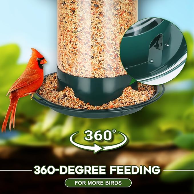 Metal Bird Feeders for Outdoors Hanging, Weather Resistant Wild Bird Feeder with 360 Degree Feeding Tray, Green, 2 Pack
