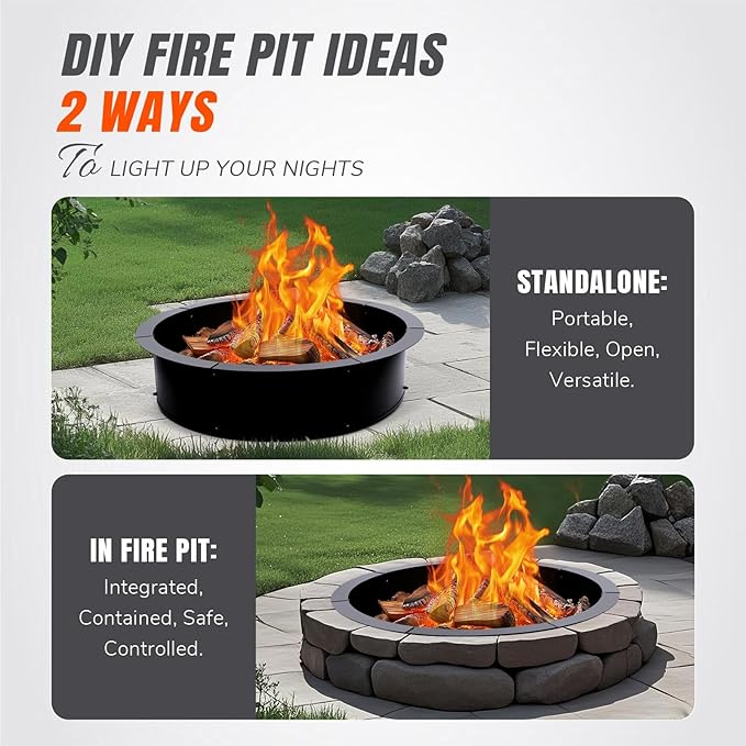 INNO STAGE 31 Inch Fire Pit Ring (35 Inch Outer), Heavy Duty Steel Fire Ring Outside, Large Round Fire Pit Insert, DIY Camping Fire Ring, Above or In-Ground, Black Carbon for Patio Backyard Bonfire