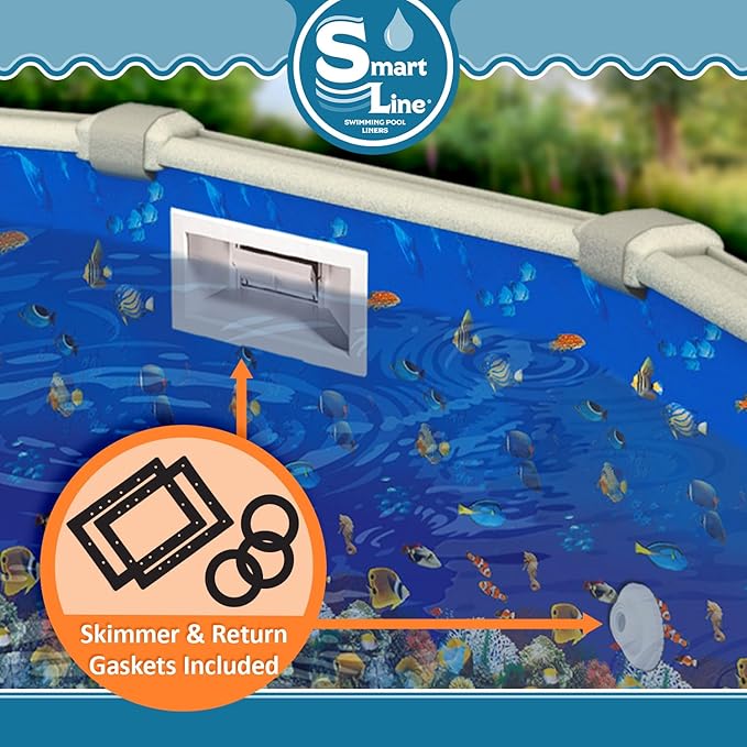 Smartline 24 ft Round Swimming Pool Liner | Caribbean | Overlap Style | 48-52 Inch Wall Height | 20 Gauge Heavy Duty Virgin Vinyl | Designed for Steel Sided Above Ground Pools