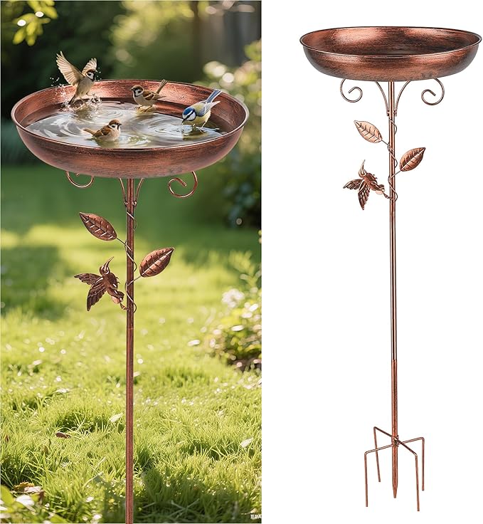 30 Inch Bird Bath for Outdoors, Vintage Freestanding Birdbath and Bird Feeder, Metal Feeder Bowl with 5-Pronged Base for Outdoor Garden Patio Yard Lawn Decor