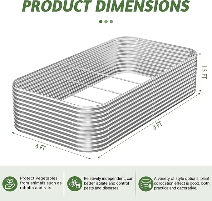 2 Pack Tall 8x4x1.5FT Raised Beds for Gardening, Corrugated Galvanized Steel Raised Garden Bed, Outdoor Metal Above Ground Garden Bed for Vegetables and Flowers