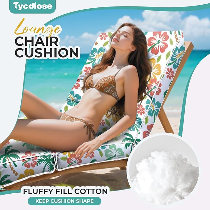 Outdoor Chaise Lounge Chair Cushion, Waterproof Non-Slip Patio Chaise Lounge Cushions for Outdoor Furniture, Thickened Patio Pool Lounge Chair Cushion, 76.4 x 22.8 x 4.7 Inches, Green Coconut