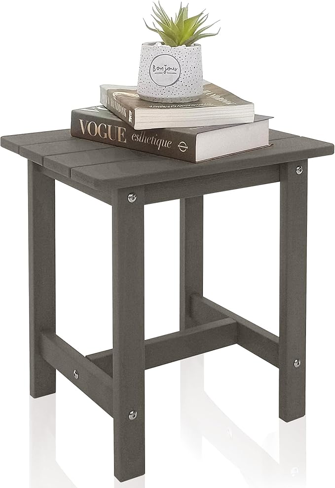 Outdoor Side Table, Weather Resistant Double Small Adirondack Side Table, Outdoor Indoor End Table for Chair, 17" Patio Table for Pool, Deck and Porch, Black (Item1, Grey)
