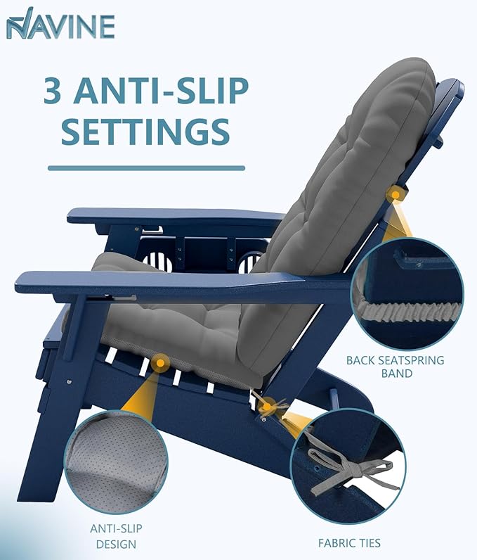Adirondack Chair Cushion, Thickened High Back Patio Cushions with Ties and Non-Slip Bottom, Water-Resistant and UV-Protected Patio Chair Cushion for Indoor and Outdoor, Grey