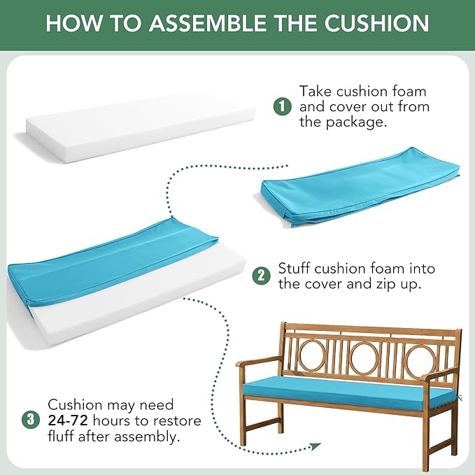 Outdoor Bench Cushion: Waterproof and Fade Resistant Patio Furniture Cushions - Non-Slip Bench Pad Cushion with Removable Cover for Garden Swing Porch Sofa Settee, 42 x 18 Inch, Teal