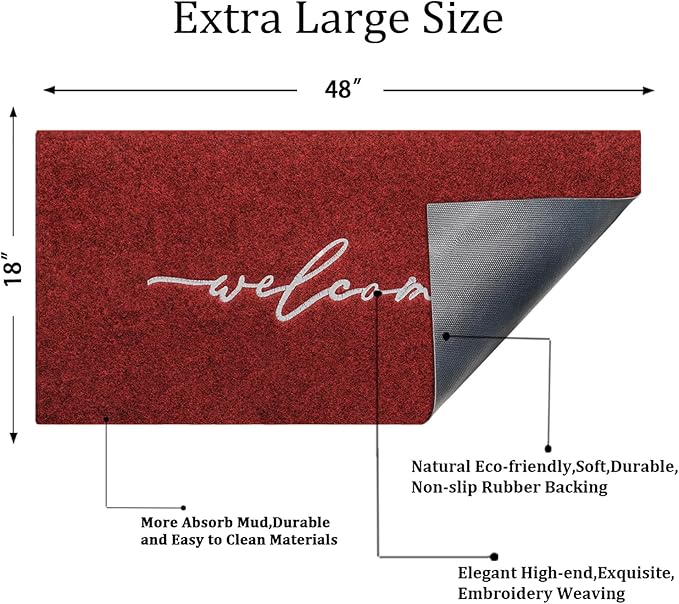 AAZZKANG Doormat Decorative Outdoor Mat Large 18"x48" with Non Slip Rubber Backing Ultra Absorb Mud Easy to Clean Outside Inside Doormat