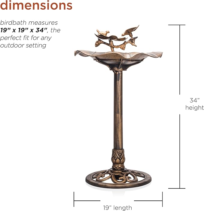 Alpine Corporation 34" Tall Pedestal Birdbath Fountain with Bird and Flower