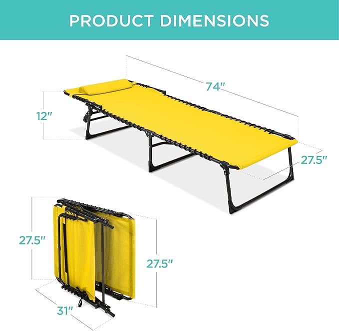 Best Choice Products Patio Chaise Lounge Chair, Portable Outdoor Folding Recliner for Lawn, w/ 8 Positions, Handles, 300lb Capacity - Yellow