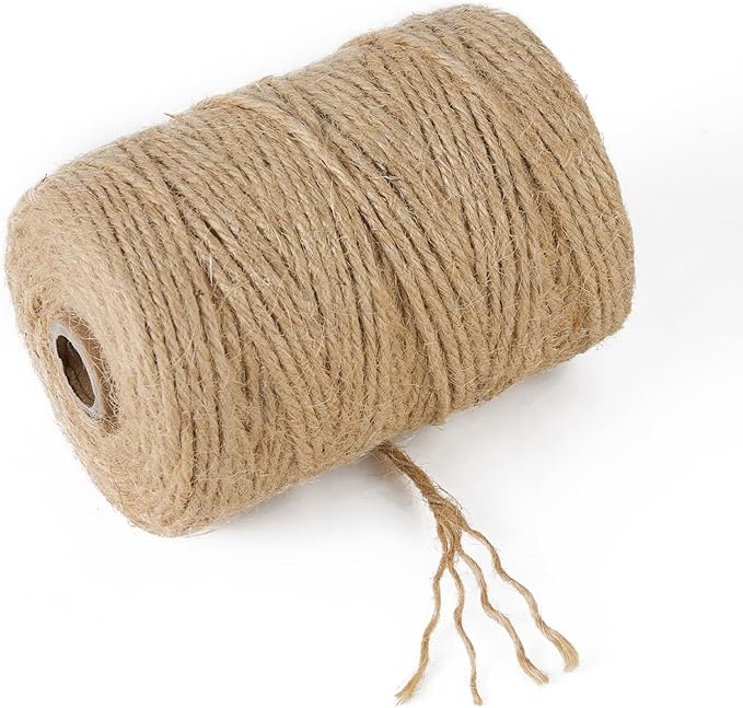 3mm 328 Feet Natural Jute Twine, for Crafts Gift, Craft Projects, Wrapping, Bundling, Packing, Holiday Packaging Twine, Gardening and More, Jute Rope to Use Around The House and Garden