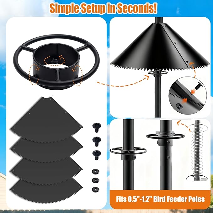 Metal Squirrel Baffle for Bird Feeder Pole, 18 Inch Wide Heavy-Duty, Universal Fit for 0.5-1.5 Inch Poles, Weatherproof & Chew-Proof Squirrel Deterrent, Bird House Guard for Outdoor Shepherd’s Hook