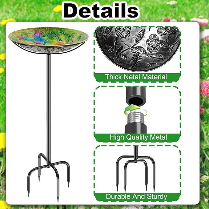 Metal Bird Bath for Outside, Vintage Freestanding Birdbaths & Birdfeeder, Bird Baths Feeder Bowl for Outdoors Garden Patio Yard Lawn Decor (Colorful Yellow)