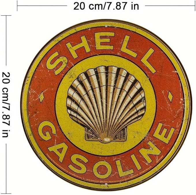 Metal Retro Shell Gasoline Wall Art, Creativity Art Decorations, Garden Sign Outside Decor，Wall Sculpture， Hanging Sculpture for Living Room Dining Room Bedroom Yard Outdoor Decor (Shell Gasoline)