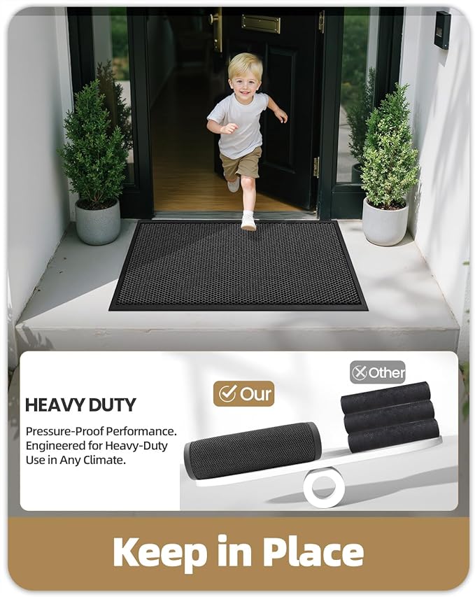 Color&Geometry High Stretch Elastic Silk Doormat, Front Door Mat Outside Entrance, Outdoor Door Mat for Patio,Quick-Dry & Heavy-Duty, Non-Slip Rubber Large Doormat, 32"x48" Black Grey