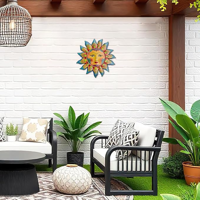 Daogtc Metal Sun Flower Wall Decor,13inches Sun Wall Art Hanging Decoration for Indoor and Outdoor, Garden Farmhouse Yard Patio Fence Living Room Bedroom Decor