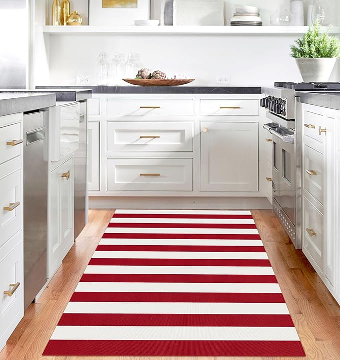 IOHOUZE Christmas Door mat 4x6 Ft Orange Red Striped Area Rug Washable Front Porch Rug Striped Door Mat Outside Entrance Entryway Doormat for Christmas, Winter Porch Decor