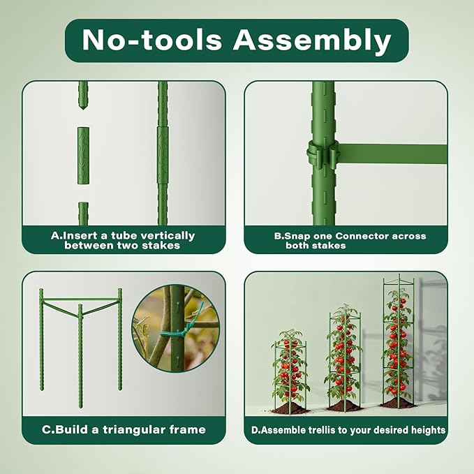 Halatool 8 Pack Tomato Cages for Garden,Up to 63in Adjustable Tall Tomato Cage, Garden Stakes Tomato Trellis for Pots, Tomato Plant Support for Raised Garden Bed & Vegetables Flowers