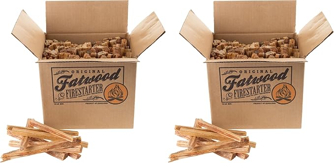 Fatwood Fire Starter Stick 10lb-Box-Indoor or Outdoor 100% All Natural Pine Fire Starter for Campfires,Fireplace,Firepit,Wood Stove,orBBQ Grill-Kindling Wood Firewood Lighter by Pure Garden(Pack of 2)