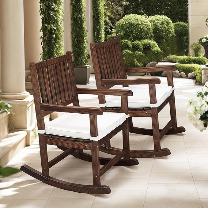 VINGLI Oversized Rocking Chair, Wooden Rocking Chair with High Back, Outside Porch Rocking Chair for Patio, Yard, Garden, 550 LBS, Teak (Rustic, 2 PCS)