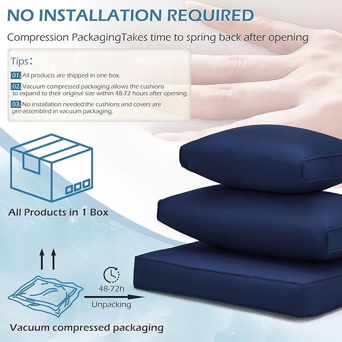 HOMREST Outdoor Replacement Cushions for Patio Furniture,Water-Repellent Sofa Cushion for 6-Seat Rattan Wicker Sectional Patio Conversation Sets,14-Piece Cushions Set for Outdoor Couch（Navy Blue）