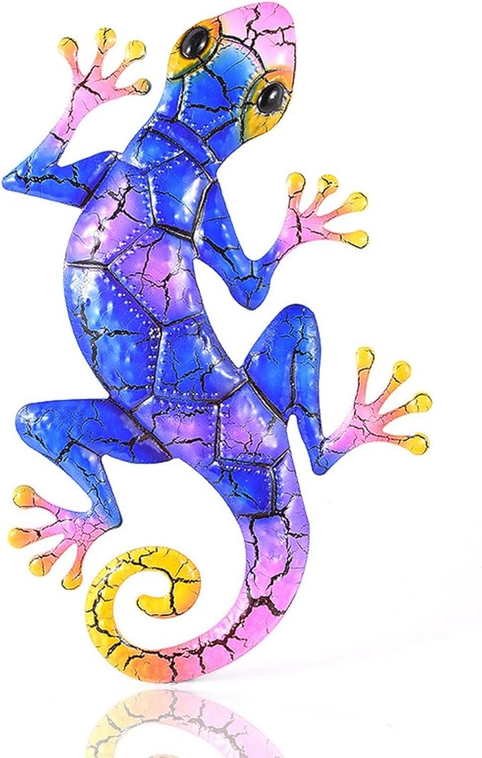 YWHWXB Metal Gecko Wall Decor,Outdoor Hanging Lizard Wall Art,Colorful Metal Lizards Wall Art Decor for Indoor/Outdoor Garden/Balcony/Yard Fence Decoration(16.9 ×10.6 × 0.5 in,Blue)