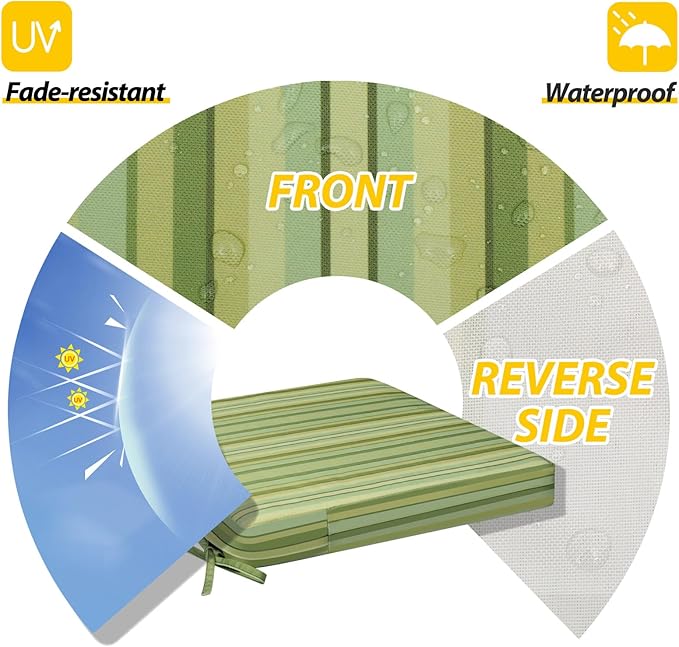 AAAAAcessories Outdoor Seat Cushions for Chairs, Waterproof, Fade-Resistant, 17" x 16" x 2", Patio Furniture Replacement Cushions, Set of 2, Mossy Forest Stripe
