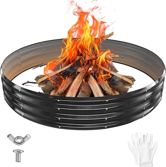 72 Inch Round Galvanized Fire Pit Ring/Fire Ring - Foldable and Perfect for Outdoor Gatherings and Campfires in The Yard/Garden/Park/Beach (Black+Gray, 6 FT Diameter+1 FT Tall)