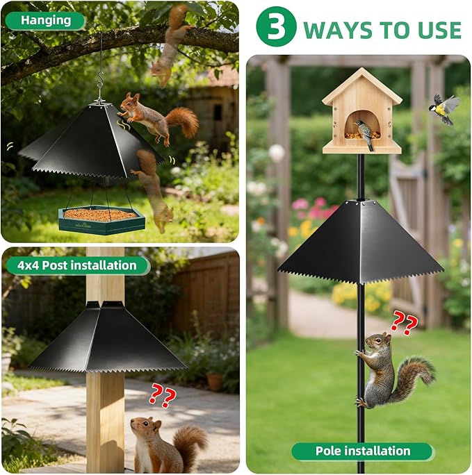 MIXXIDEA Squirrel Baffle for Bird Feeder Pole, Metal Pole Mount Bird House Guard, Squirrel Baffle for 4x4 Post (Black)