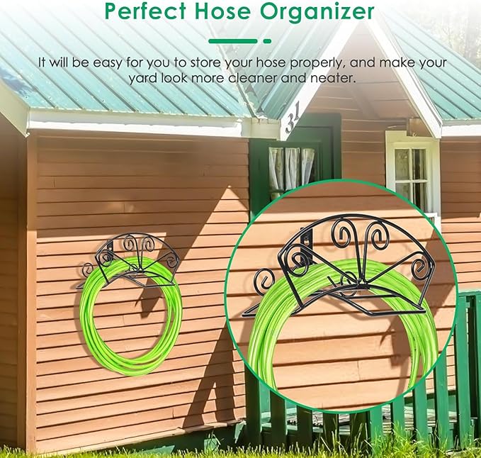 TomCare Garden Hose Holder Extra Large Water Hose Holders Holds 160 FT Hoses Heavy Duty Metal Hose Hanger Wall Mount Decorative Garden Hoses Storage Organizer Reels for Outside Yard, Black