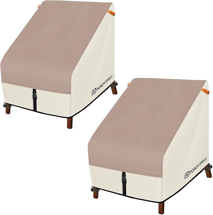 Porch Shield Patio Chair Covers - Waterproof Outdoor Lounge Deep Seat Lawn Chair Cover 2 Pack - 28W x 30D x 28H inch, Light Tan & Khaki