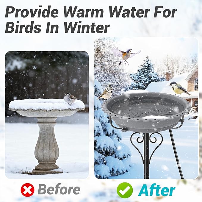 Heated Bird Bath for Outside Winter, Powerful 100W Thermostat Control Water Heated BirdBaths Bowl for Outdoors with 5-Prong Metal Base Heated Bird Bath for Garden Patio Yard Lawn (Gray)