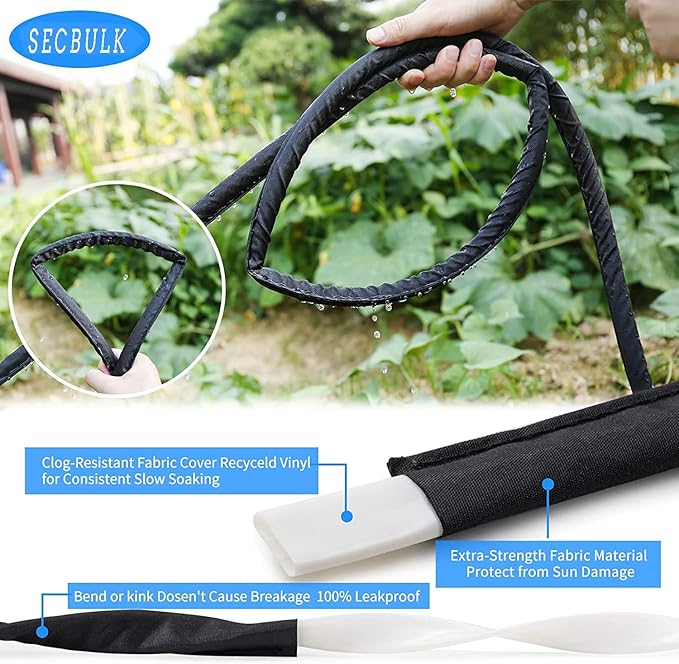 2025 Flat Soaker Hose 50 ft for Garden, 50' Linkable Drip Hose Diy Garden Irrigation System Saving 80% Water, Dual-layer Leak-free Design Water Hose with Holes