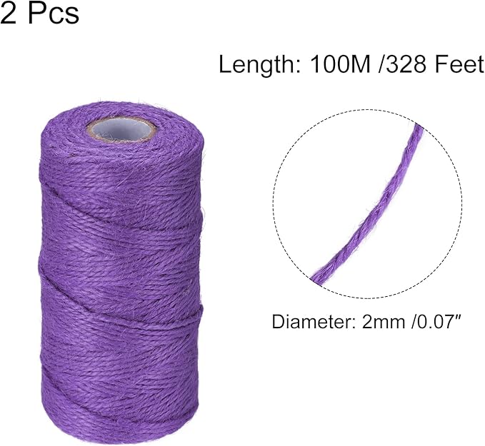 MECCANIXITY 328 Feet Garden Twine, 2mm Craft Jute Twine String Jute for Artwork, DIY Crafts, Gift Wrapping, Purple Pack of 2
